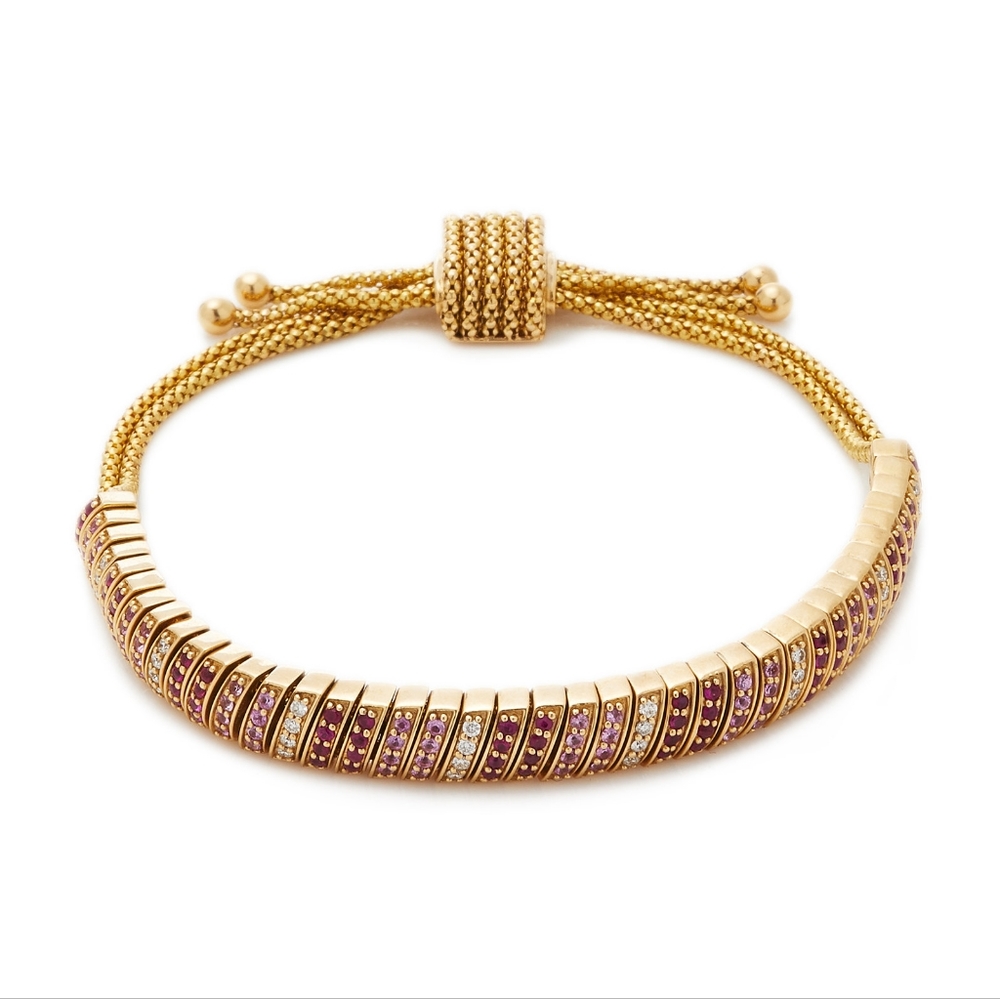 The Last Line Diamond and Ruby Snake Link 14K Gold Bracelet